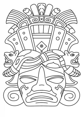 Mayan Mask Coloring Page